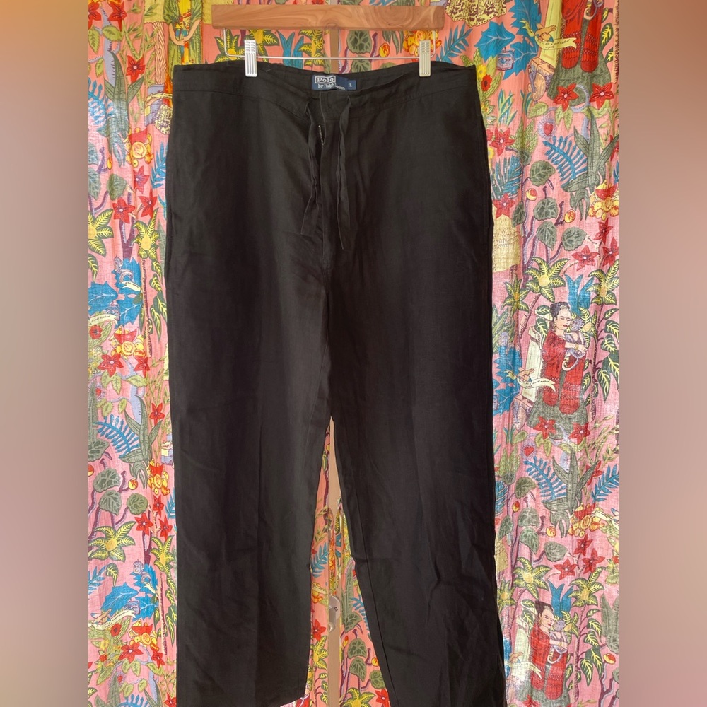 Polo Ralph Lauren Black Linen Relaxed Fit Flowy Pants